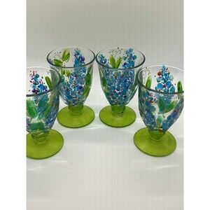Hand Painted Flowers And Butterflies Vintage Juice Glasses  Set Of 4